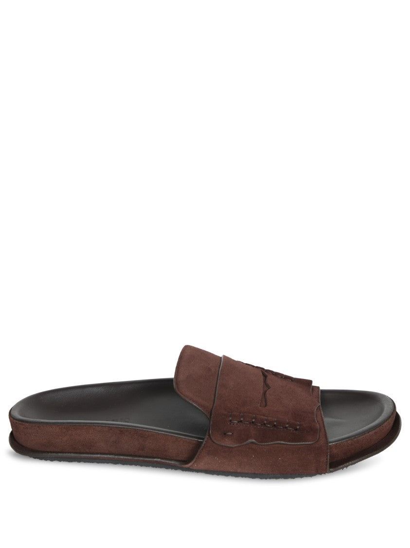 Jacquemus Brown Slides With Stitched Detailing