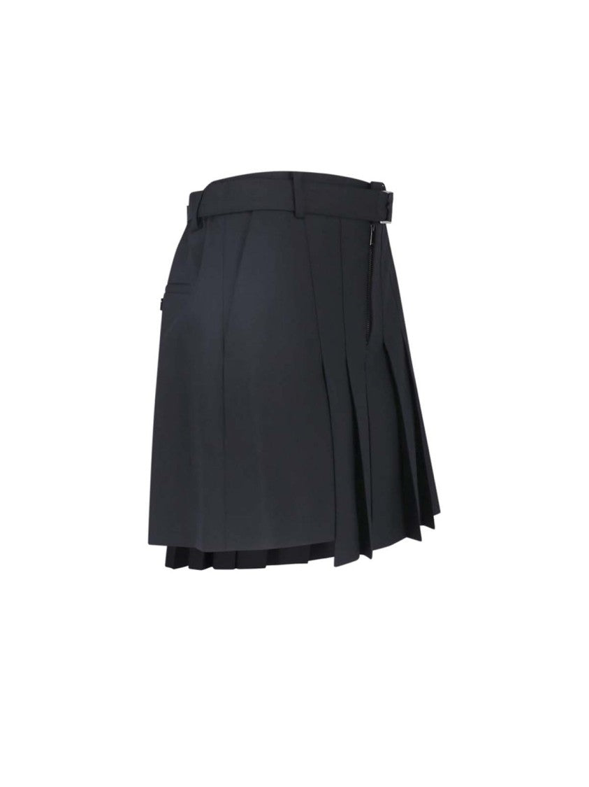 Sacai Black Wool-Blend Belted Shorts