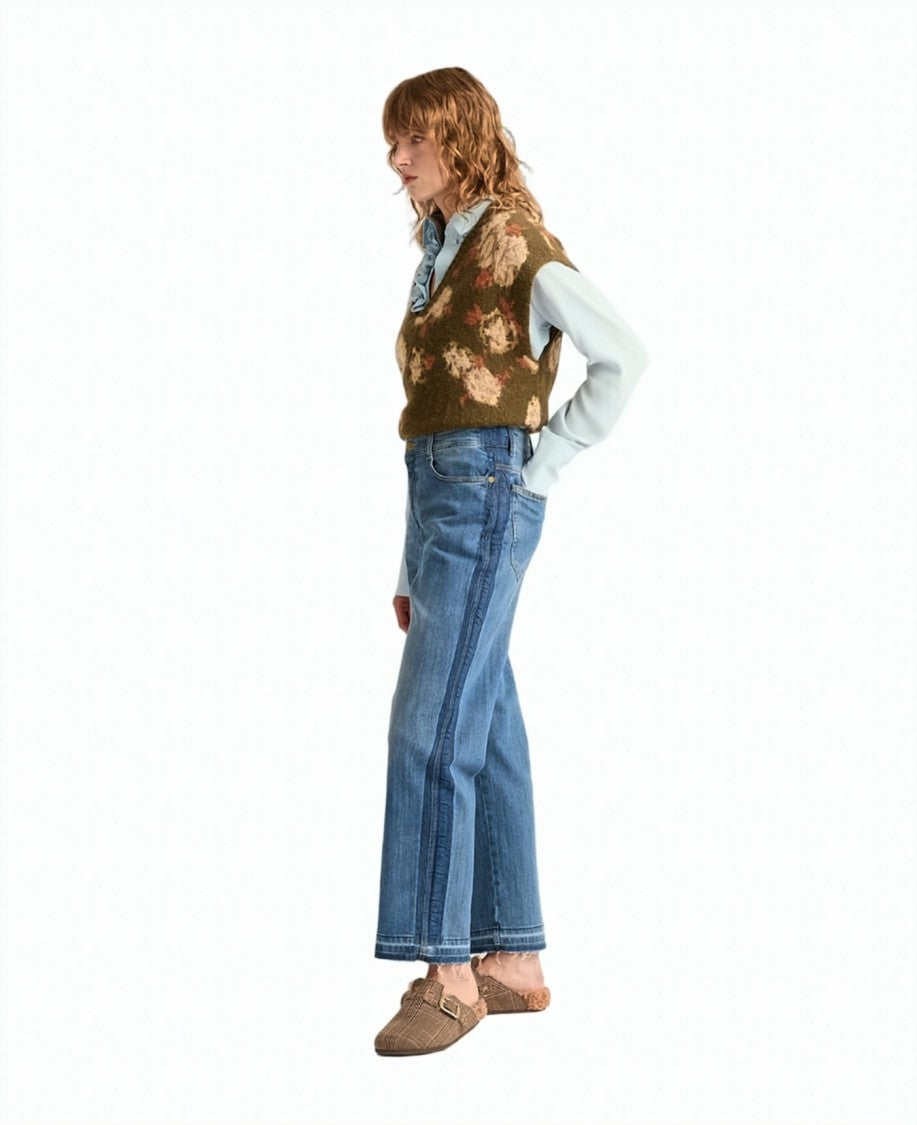 Momonì Boyish Contrast Panel Stretch Denim Cigarette Jeans