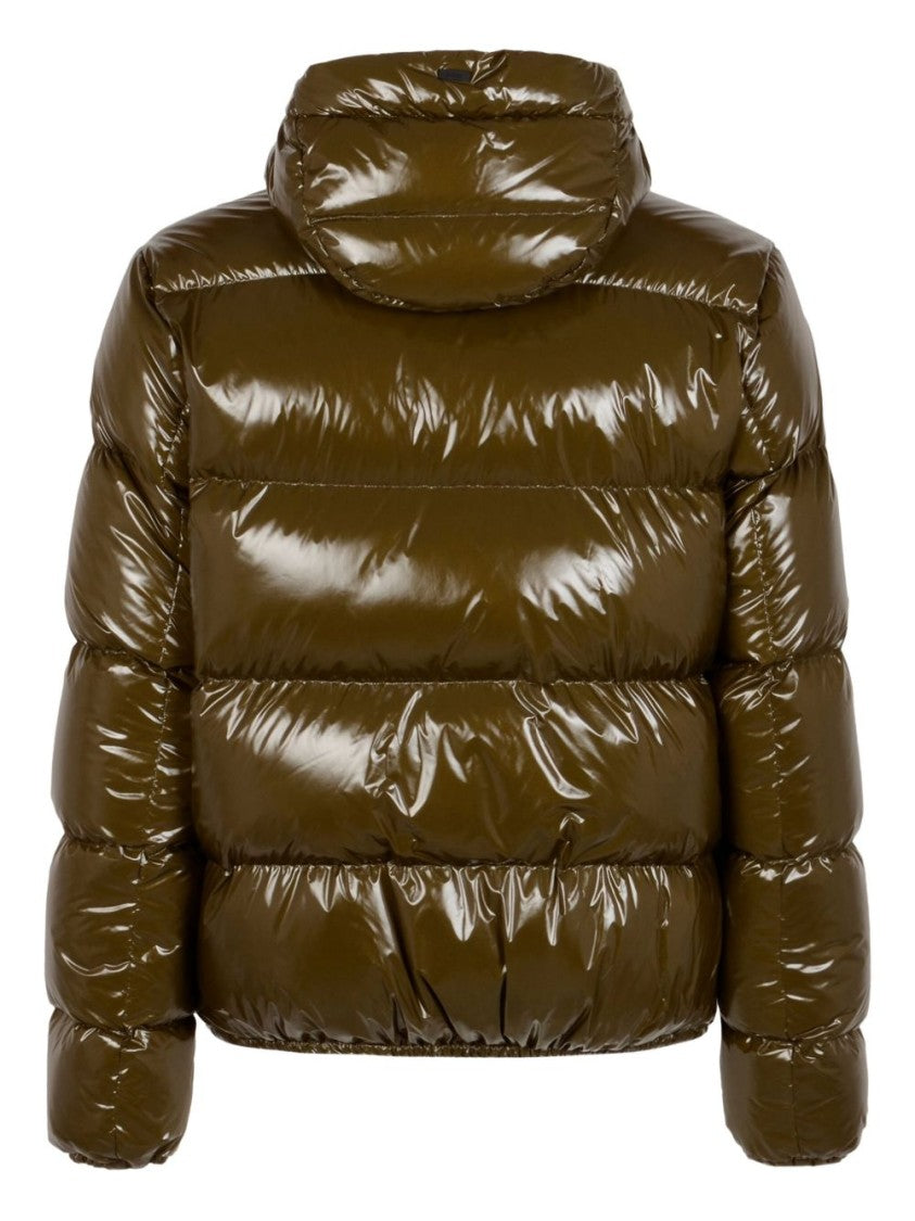 Herno Military-Green Glossy Bomber Jacket With Hood