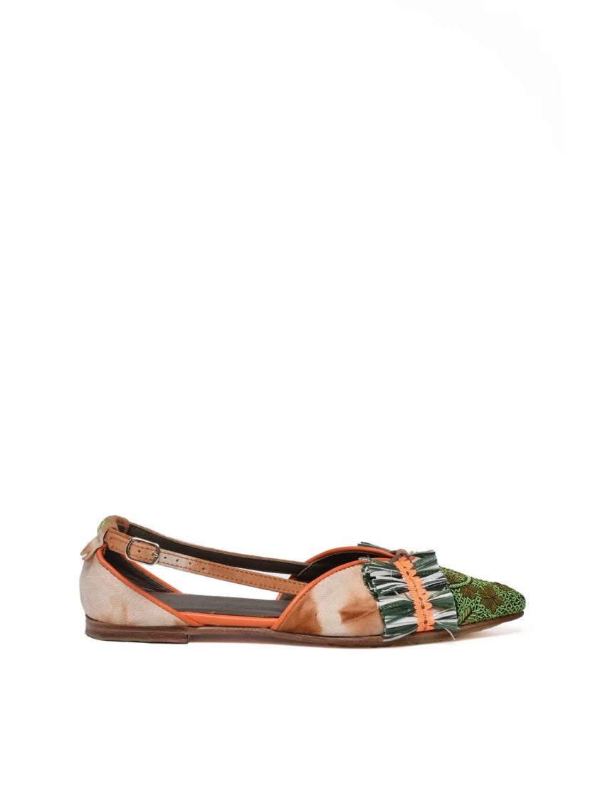 Meher Kakalia Green Orange Leather Sling-Back Ballerina
