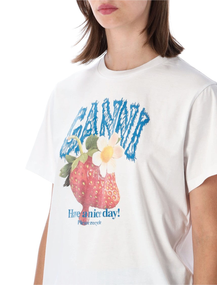 Ganni Short-Sleeve Graphic T-Shirt With Strawberry Print