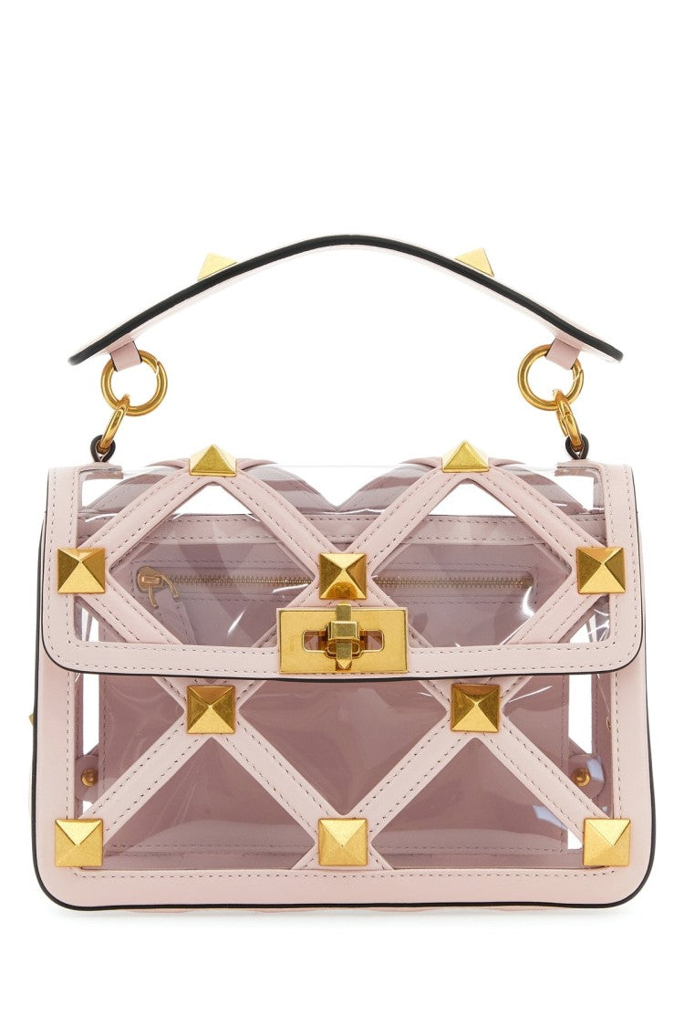 Valentino Garavani Pastel Pink Polymeric Material And Leather Medium Roman Stud Handbag