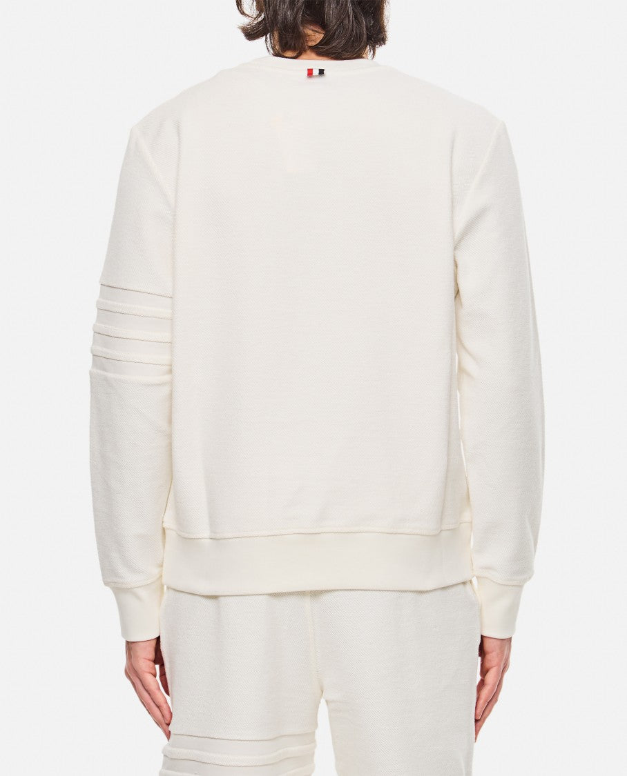 Thom Browne Crew-Neck White Sweatshirt With Raised Seams