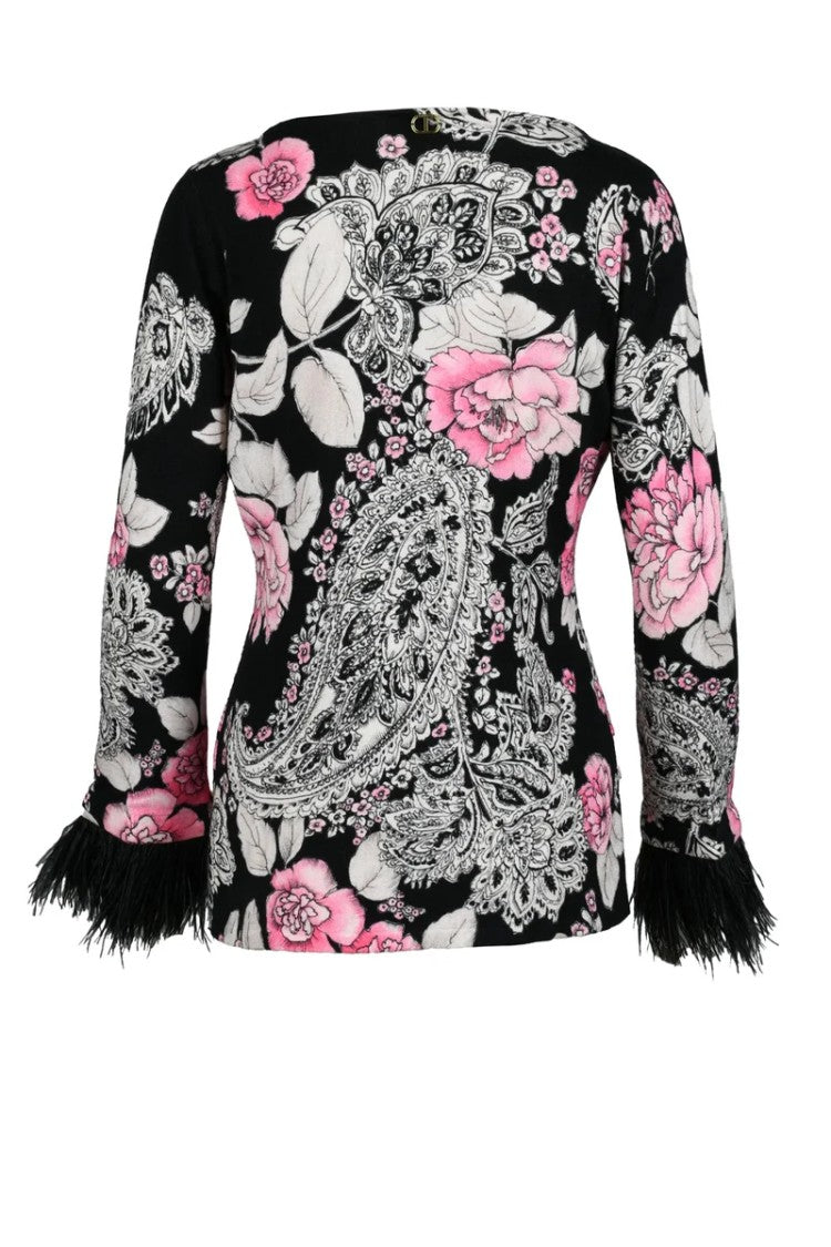 Twin-Set Underlayer Sweater With Feathers - Black/Pink