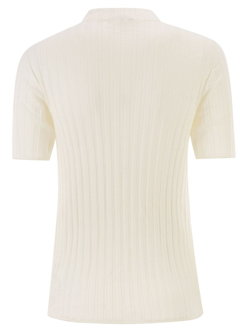 Peserico Easy Short-Sleeved Turtleneck Knit Jumper With Ribbed Texture