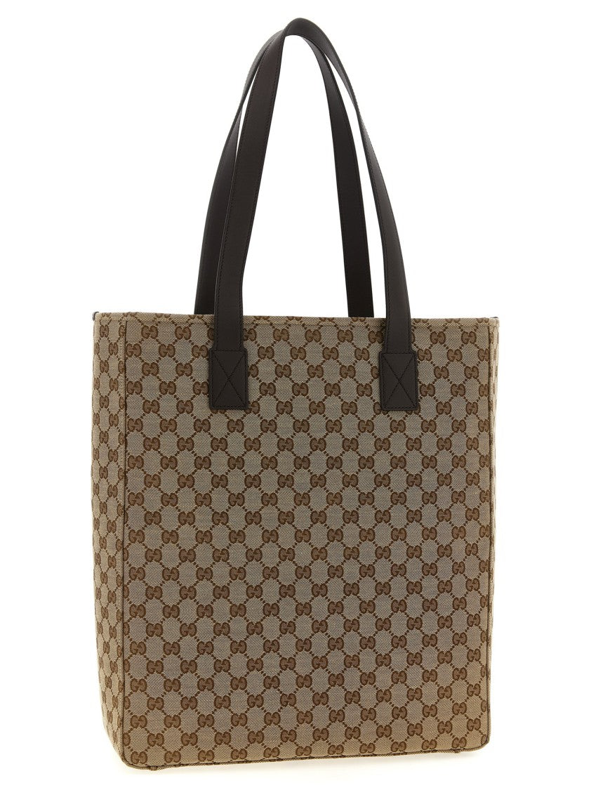 Gucci Monogram Shoulder Bag With Leather Accents