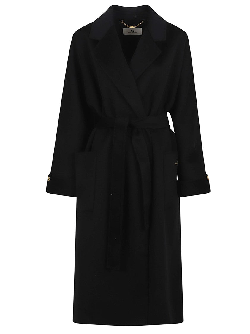 Elisabetta Franchi Double Wool Blend Wrap Coat