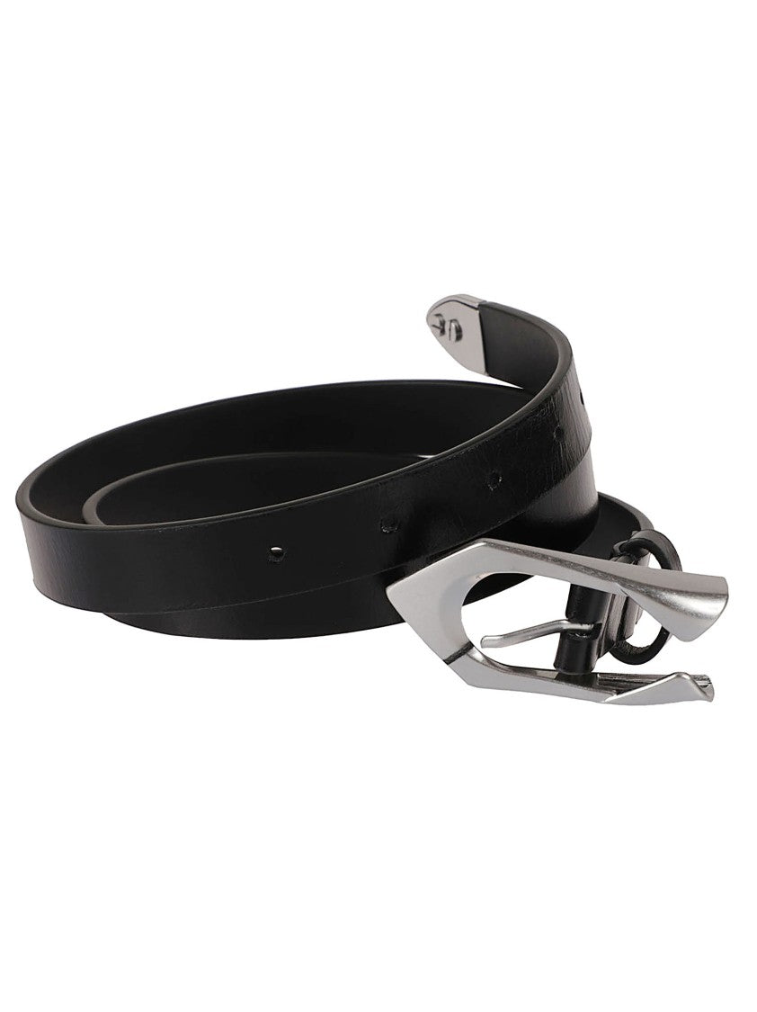 Iro Narrow Black Belt With Angular Silver-Toned Buckle