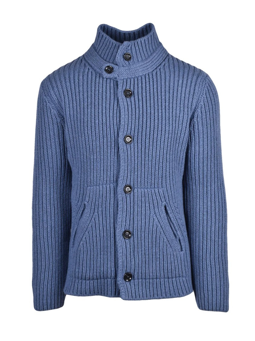 Daniele Fiesoli Light Blue Wool-Blend Ribbed Cardigan