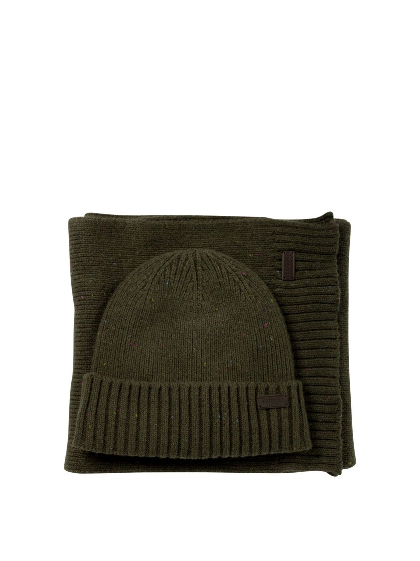 Barbour Rib-Knit Beanie And Mottled Texture Scarf
