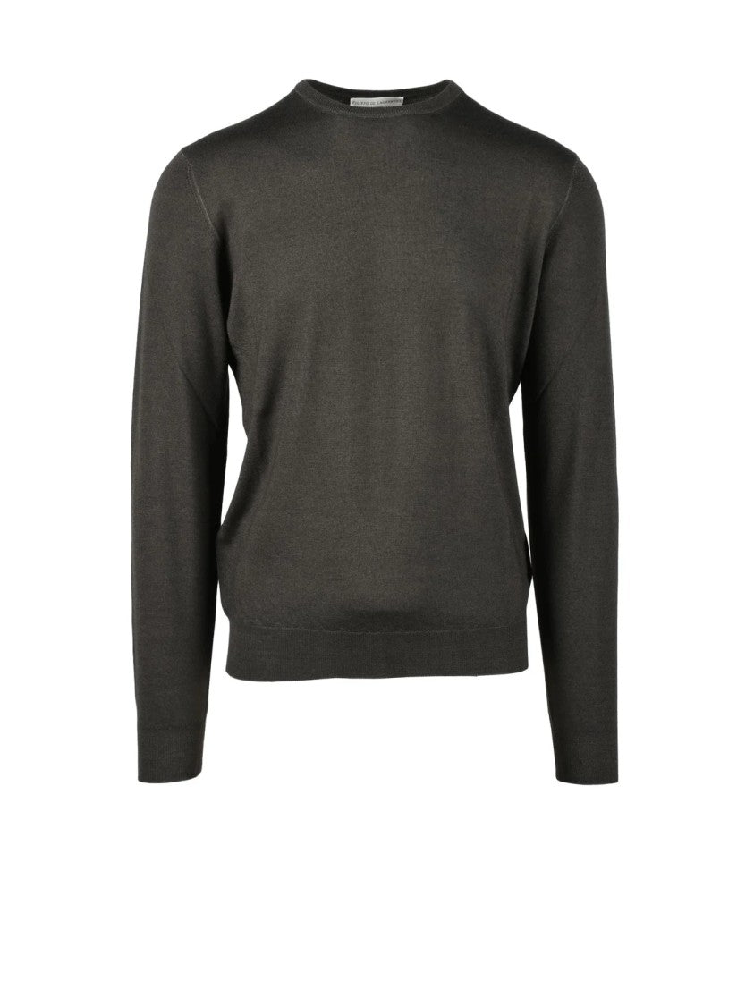 Filippo De Laurentiis Brown Ribbed Crew Neck Merino Wool Sweater