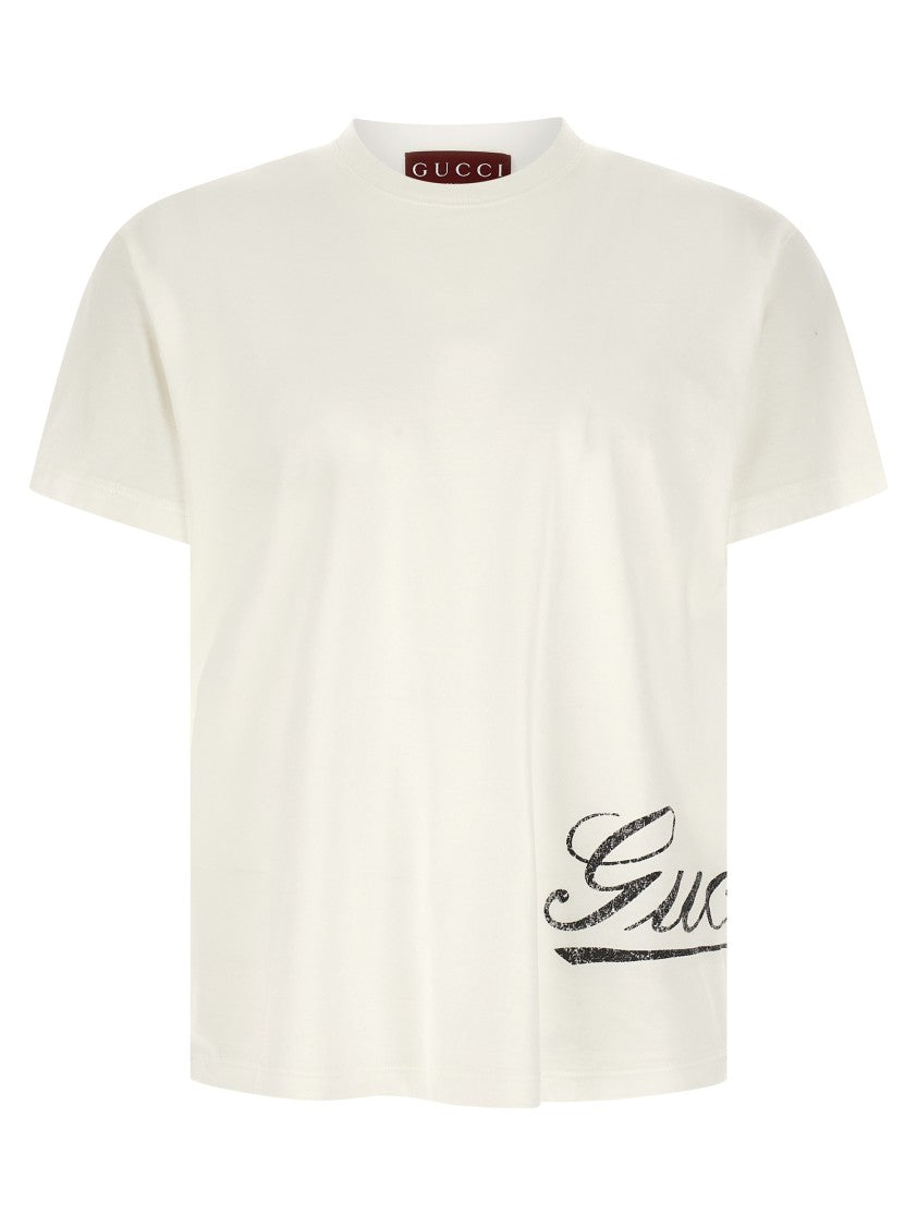 Gucci Light Cotton Jersey T-Shirt With Vintage-Effect Gucci Logo