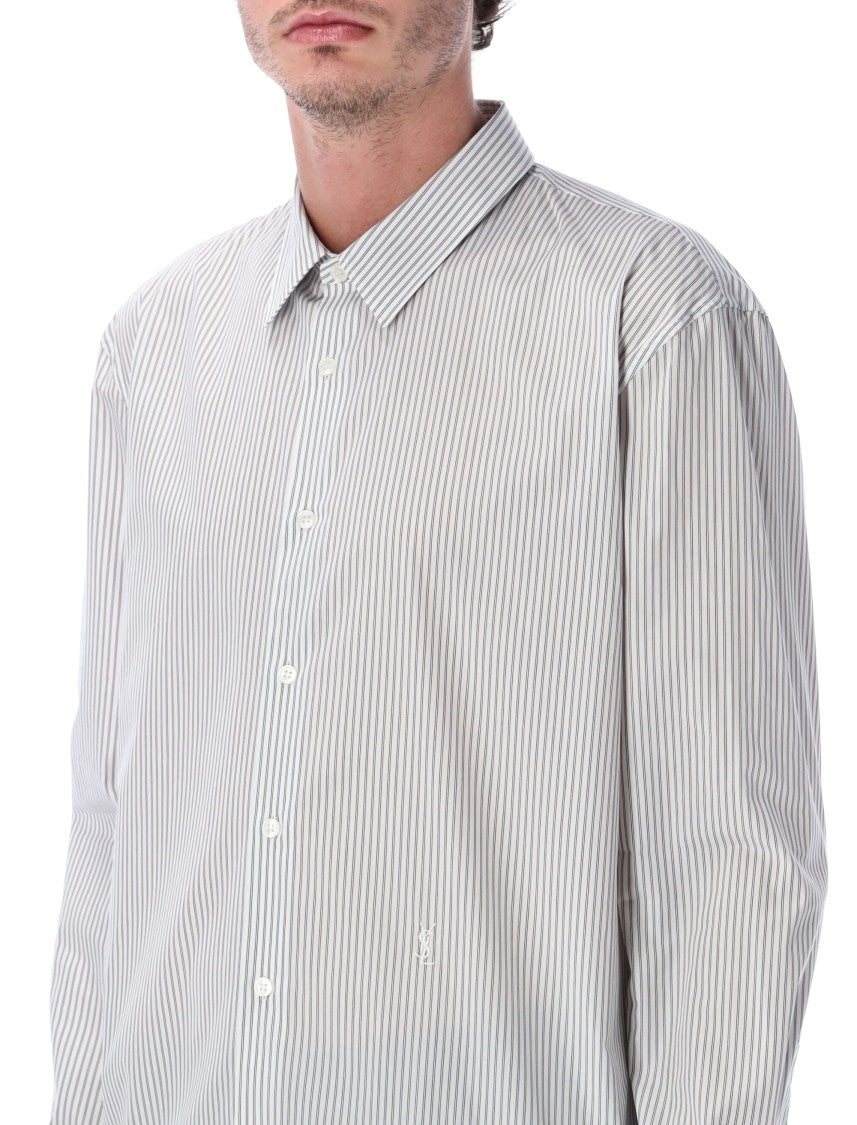 Saint Laurent Black Striped Cotton Poplin Cassandre Shirt