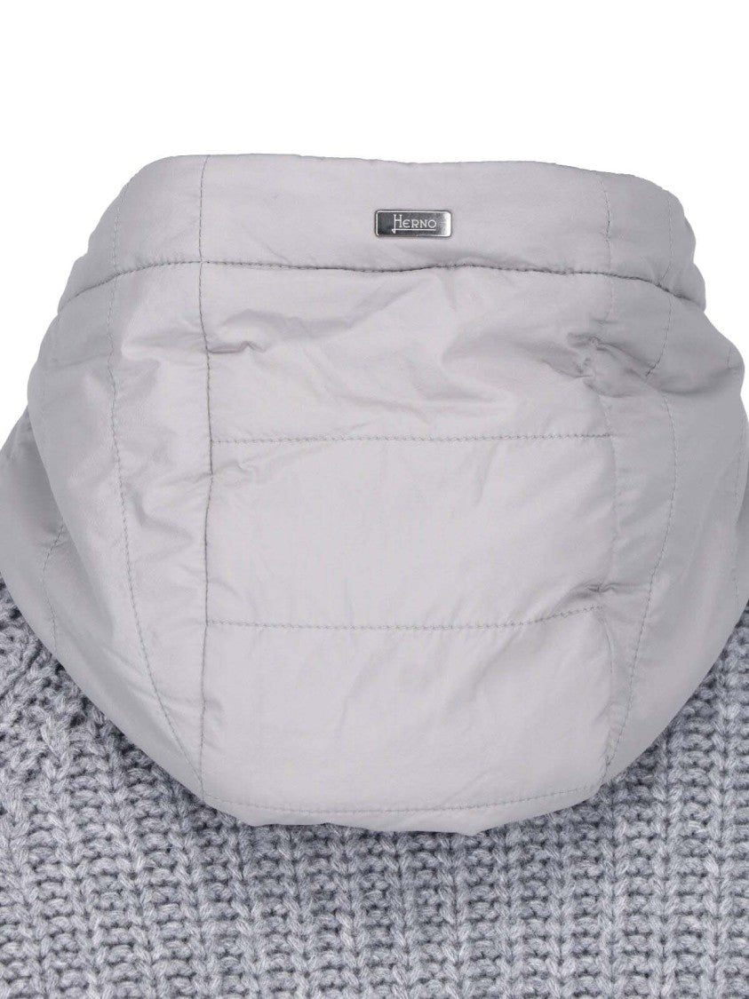 Herno Grey Hooded Waterproof Knit Wool Jacket