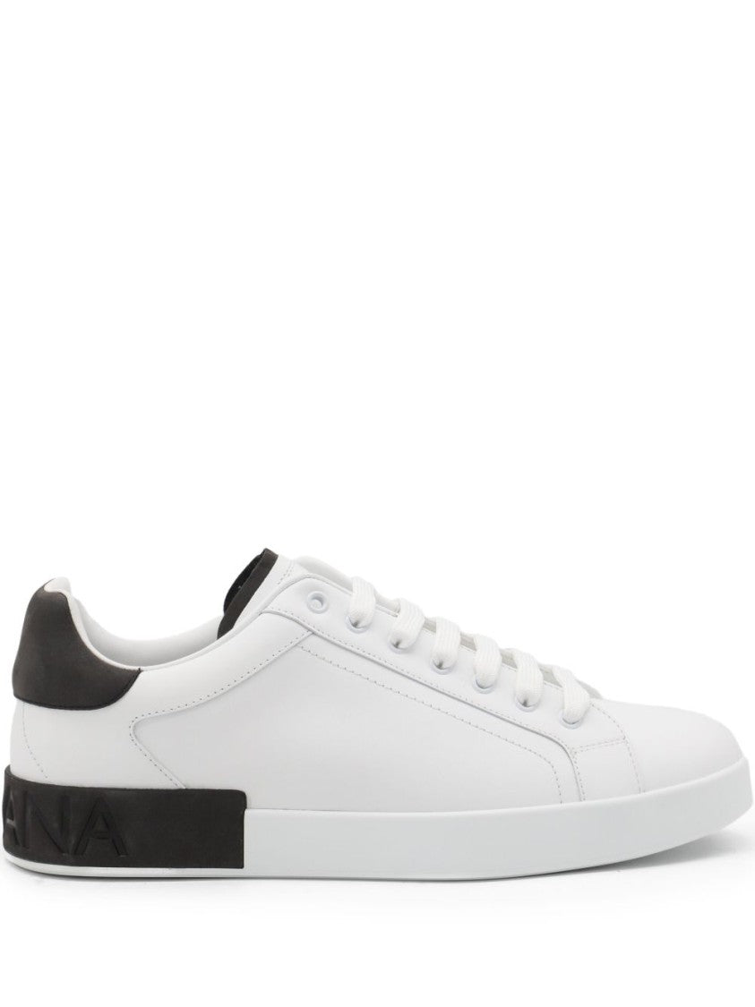 Dolce & Gabbana White Leather Sneakers With Contrasting Heel Panel