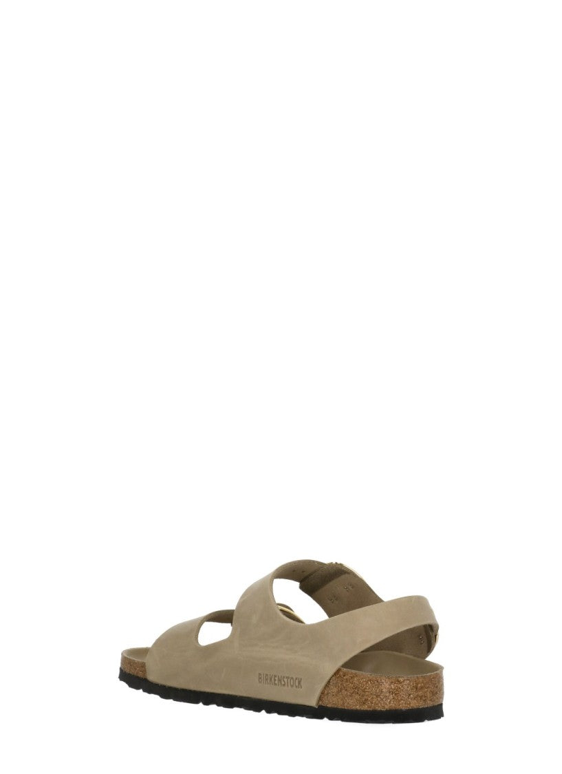 Birkenstock Beige Milano Big Buckle Polished Leather Sandals