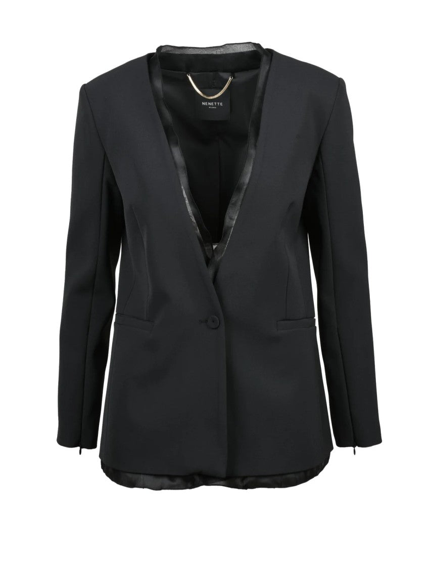Nenette Black Polyester Button Fitted Jacket