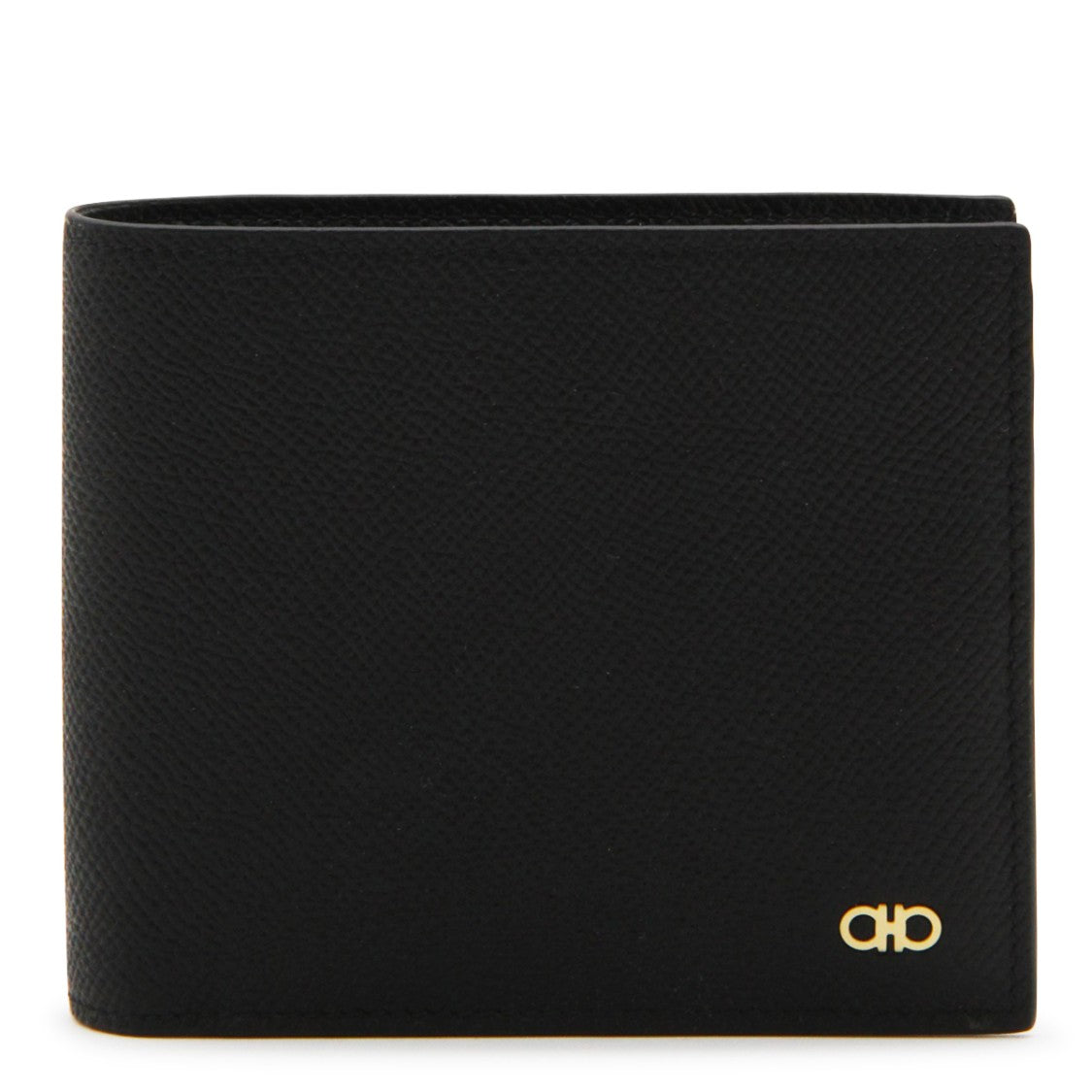 Ferragamo Textured Black Leather Wallet With Gold-Tone Logo