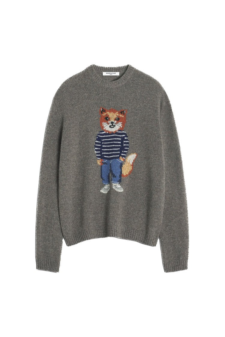 Maison Kitsuné Wool-Mohair Crewneck Sweater With Fox Jacquard
