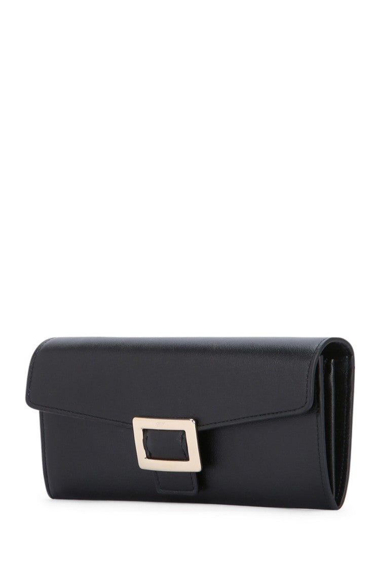 Roger Vivier Small Black Leather Wallet With Square Buckle Accent