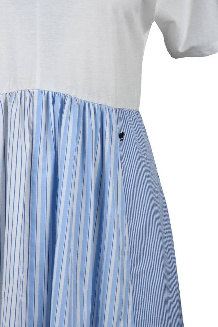 Max Mara Bronzo Long Dress In Cotton - White/Light Blue