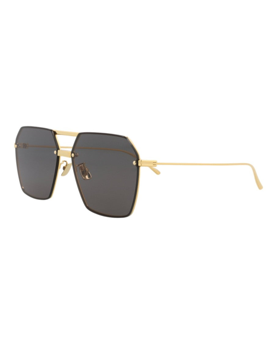 Bottega Veneta Aviator-Frame Metal Sunglasses With Geometric Lenses