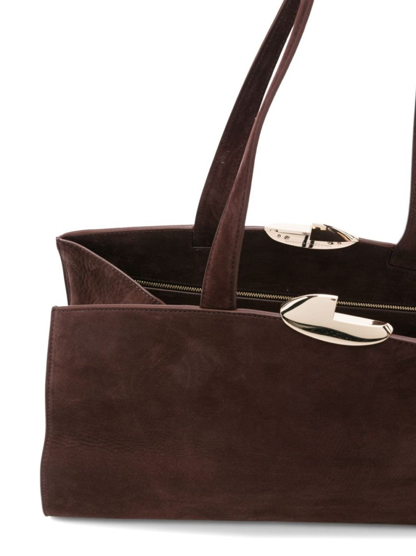 Benedetta Bruzziches Bordeaux Suede Shoulder Bag With Metallic Clasp