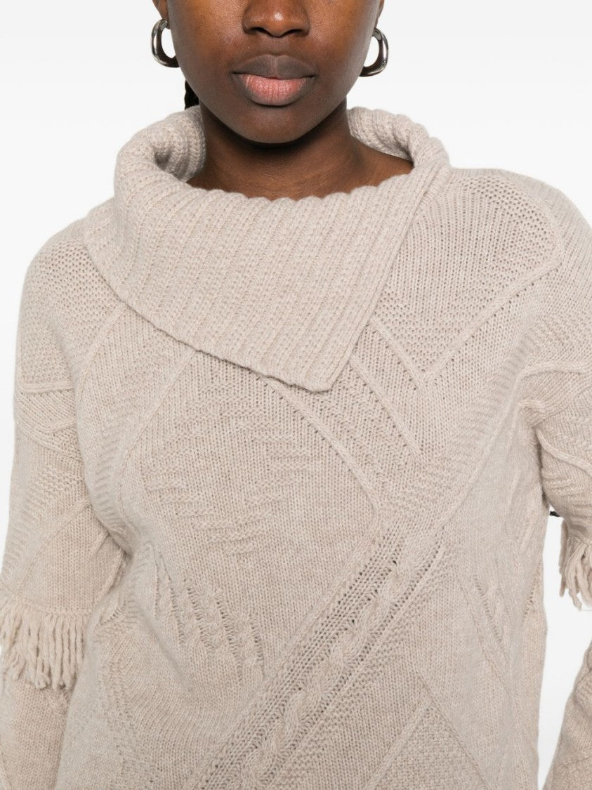 Max Mara Textured Knit Top With Asymmetrical Collar