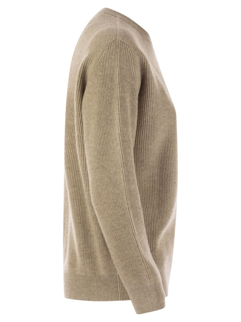 Brunello Cucinelli English Rib Cashmere Sweater With Monile