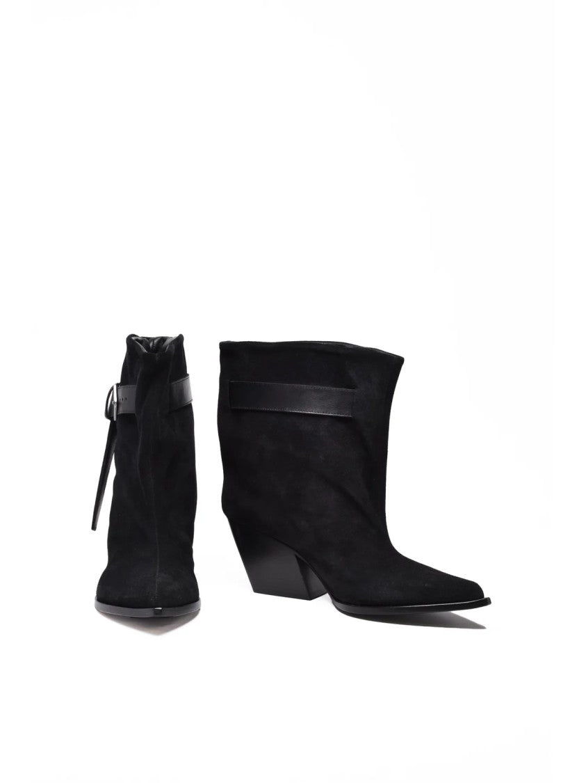 Elena Iachi Black Suede Pointed Ankle Boots