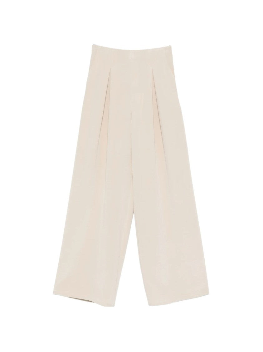 Max Mara Beige Front Pleats Silk Wide-Leg Pants