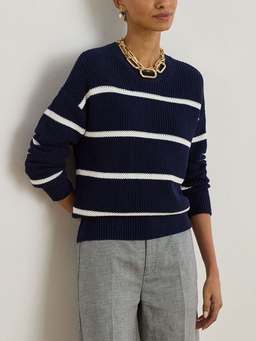 Lauren Ralph Lauren Navy White Horizontal Striped Sweater