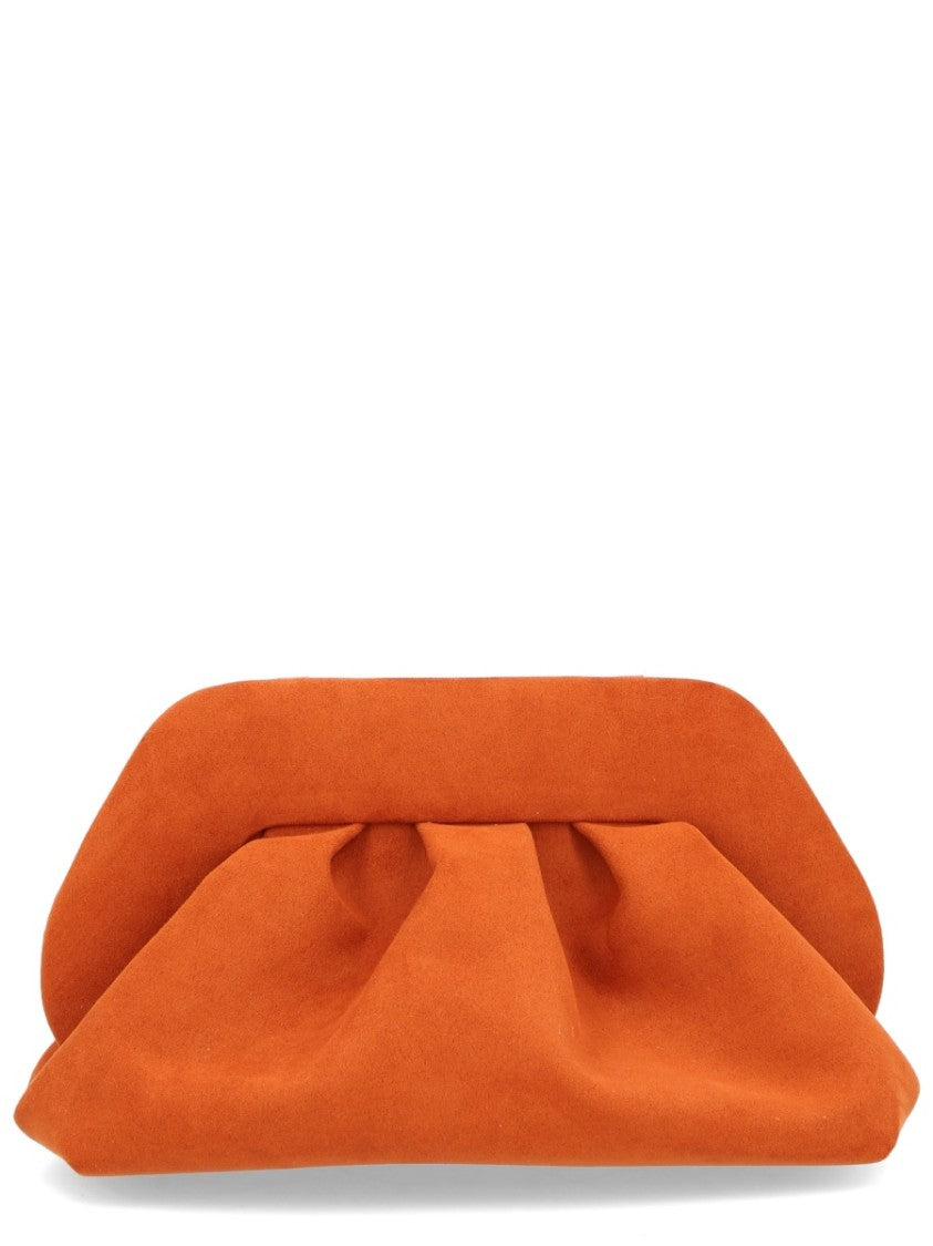 Themoirè Orange Ruched Angular Frame Clutch