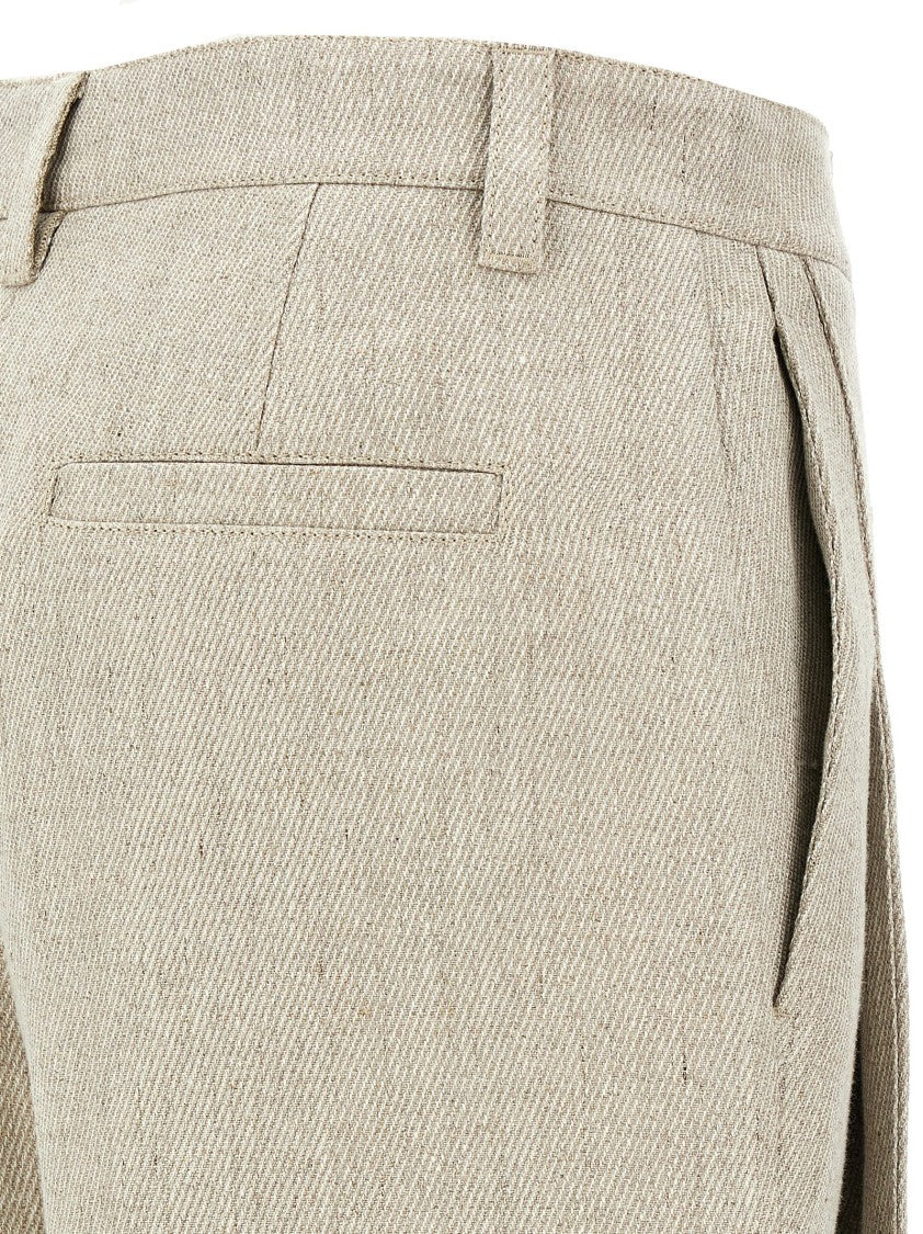 Brunello Cucinelli Slouchy Linen Trousers With Adjustable Leg Bottoms