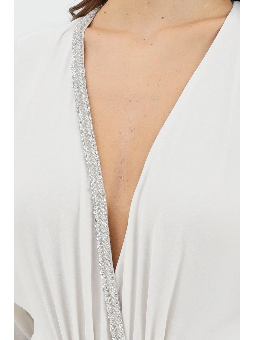 Alma Sanchez White Polyester Bishop Bodysuit