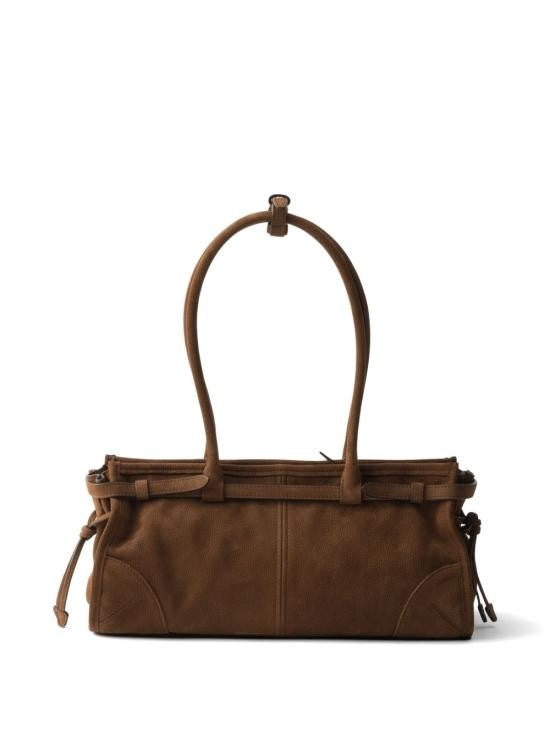 Prada Gold-Tone Textured Calf Leather Shoulder Bag