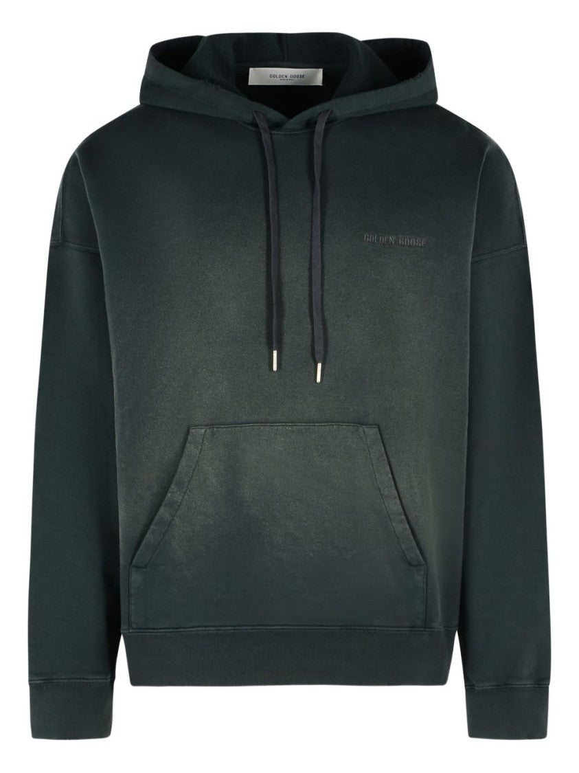 Golden Goose Vintage Wash Black Hoodie With Kangaroo Pocket
