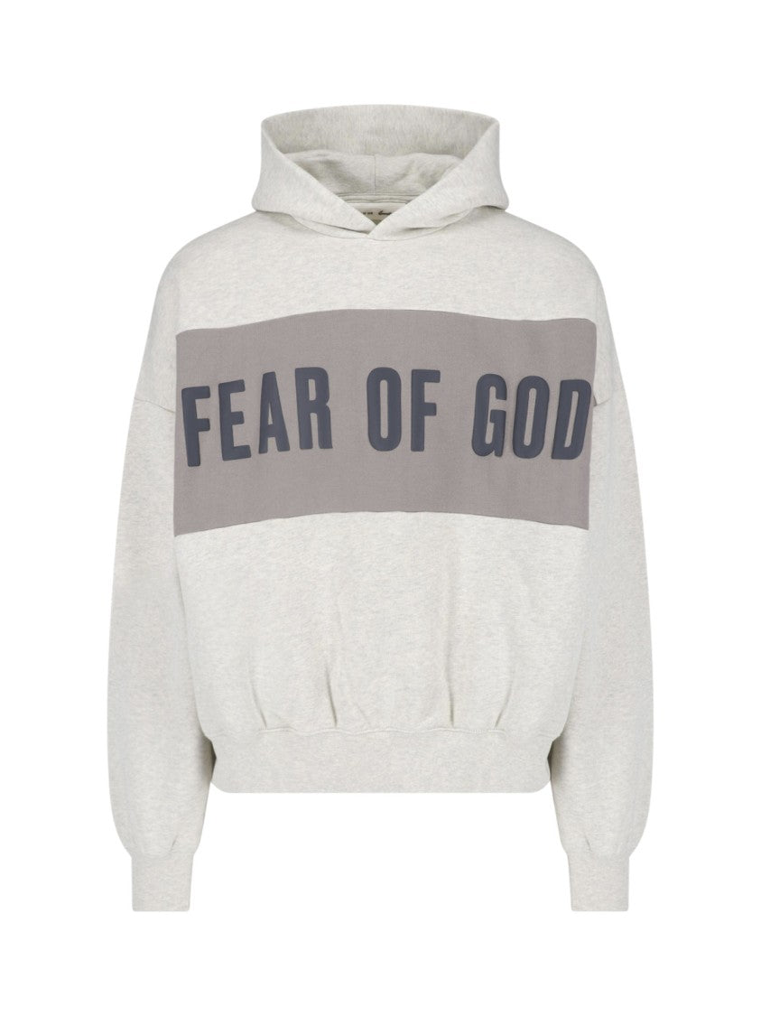 Fear Of God Essentials Light Grey Cotton Contrast Logo Hoodie