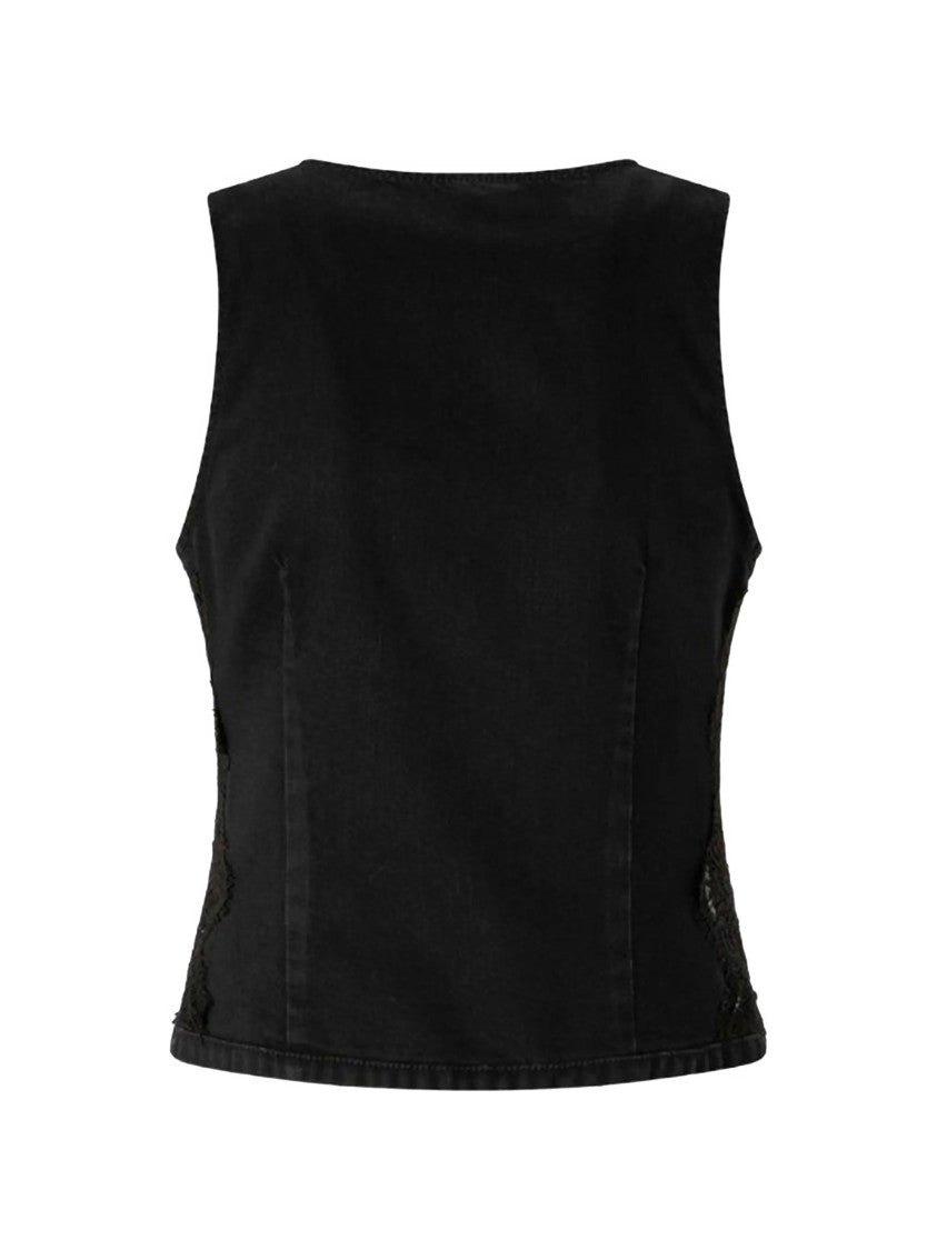 Pinko Black Gardener Sleeveless V-Neck Fabric Vest