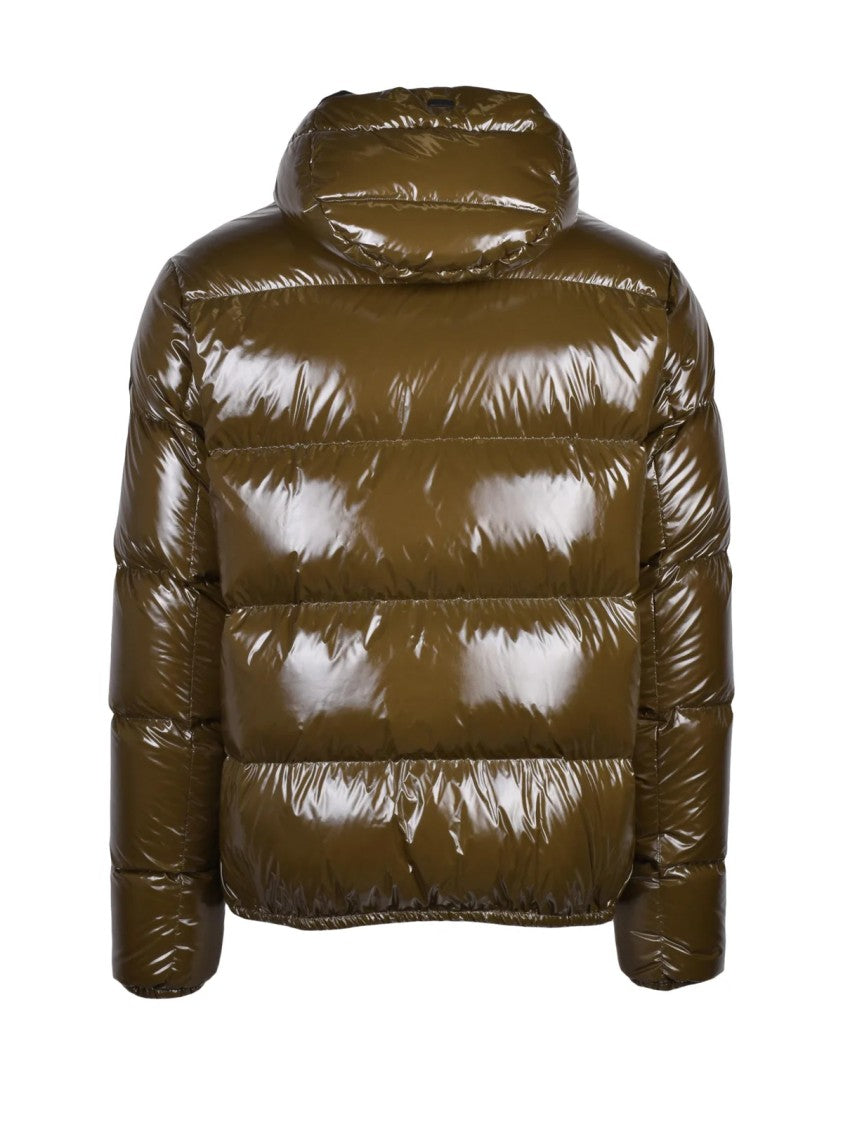Herno Olive Green Glossy Removable Hood Polyamide Down Jacket