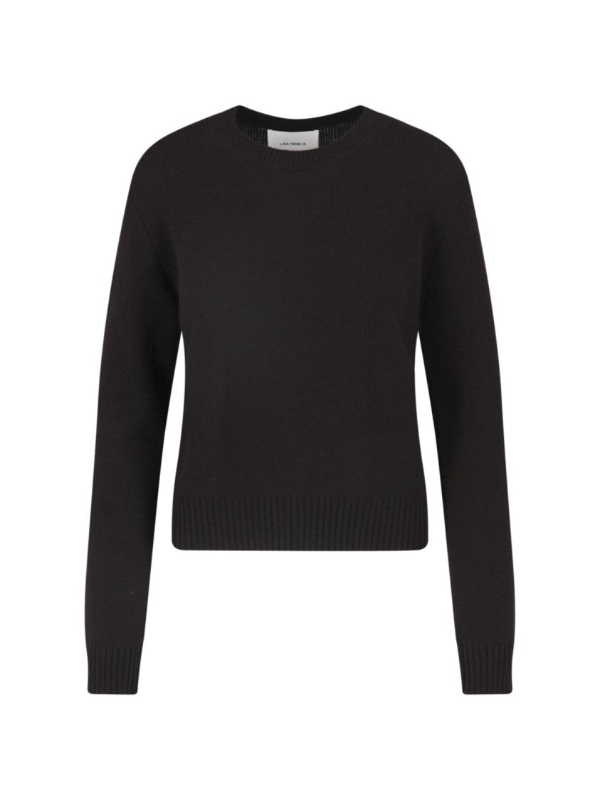 Lisa Yang Black Cropped Crew Neck Ribbed Knit Sweater