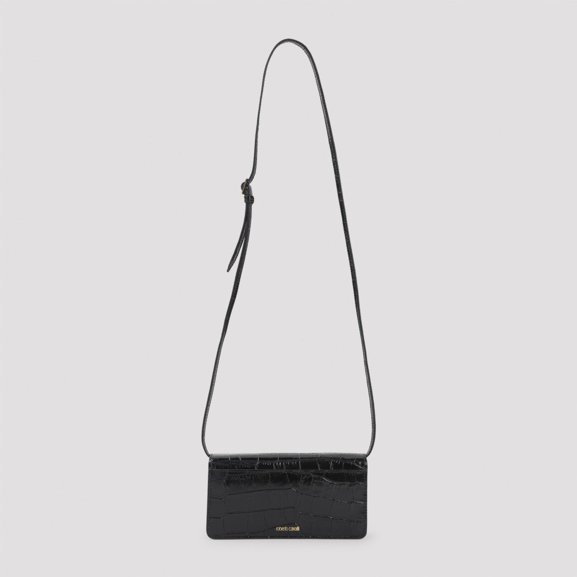 Roberto Cavalli Crocodile-Embossed Leather Shoulder Bag With Distinctive Clasp