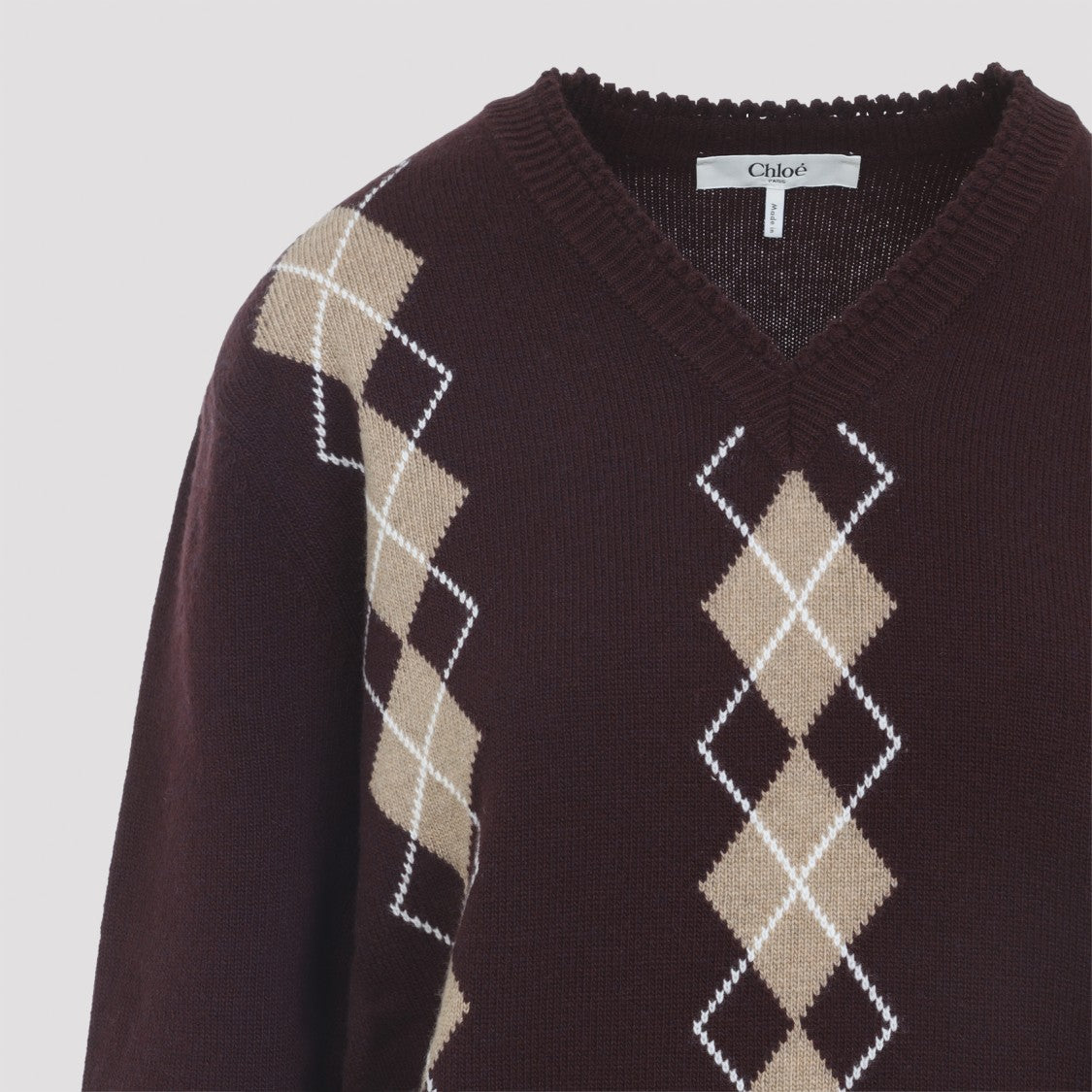 Chloé Burgundy Wool And Cashmere Pullover With Argyle Jacquard