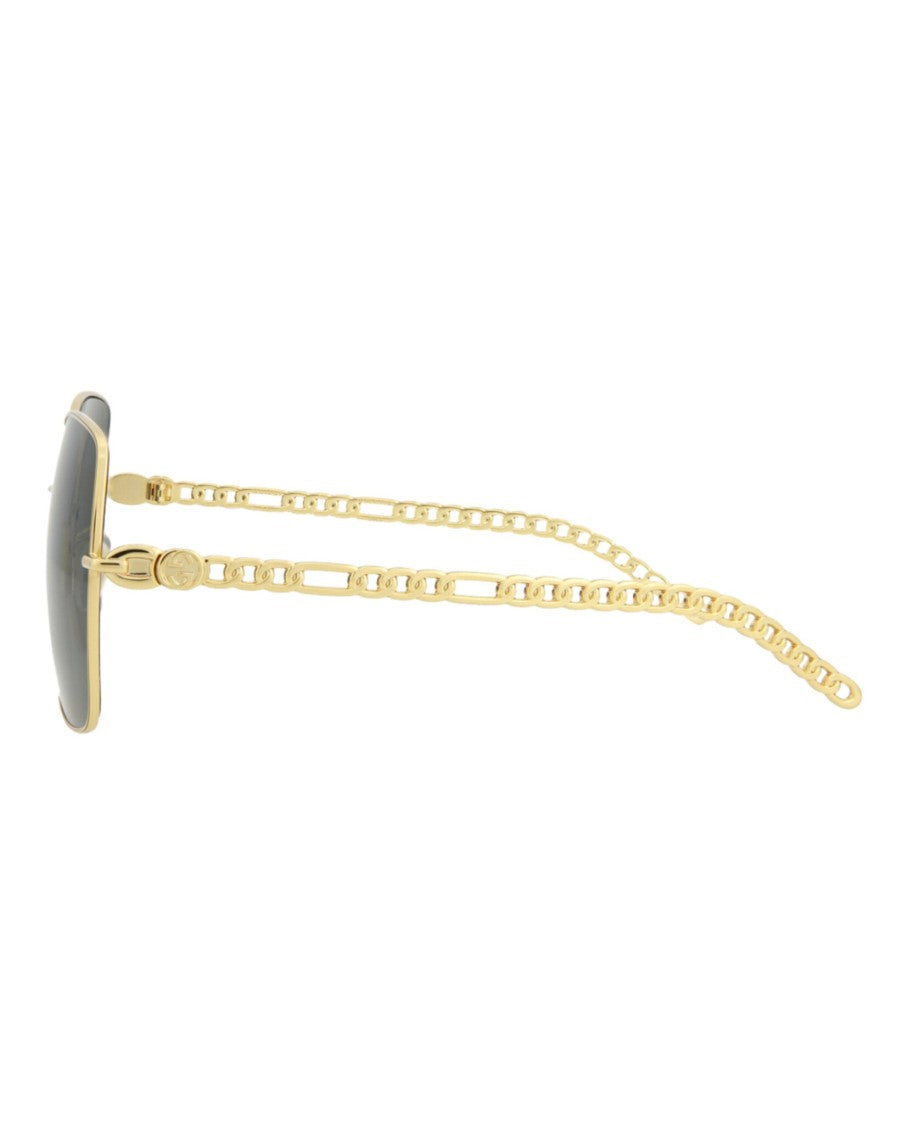 Gucci Square-Frame Metal Sunglasses With Chain-Link Temples