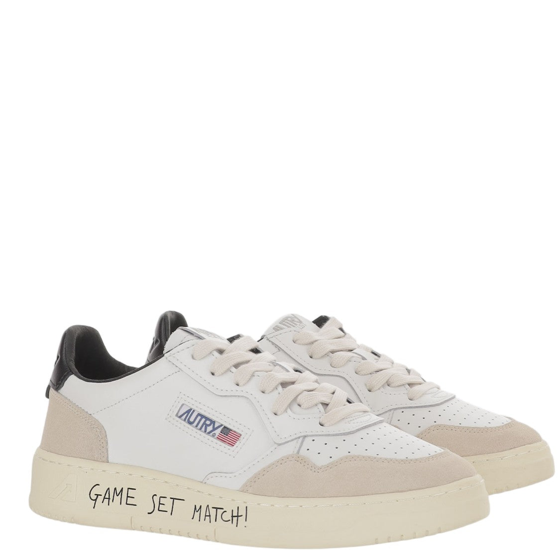 Autry Round Toe Leather Sneakers With Suede Inserts And Graffiti Accents