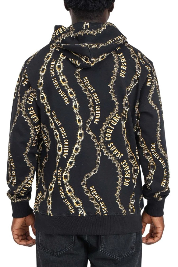 Versace Jeans Couture Two-Tone Cotton Hoodie With Chain Pattern