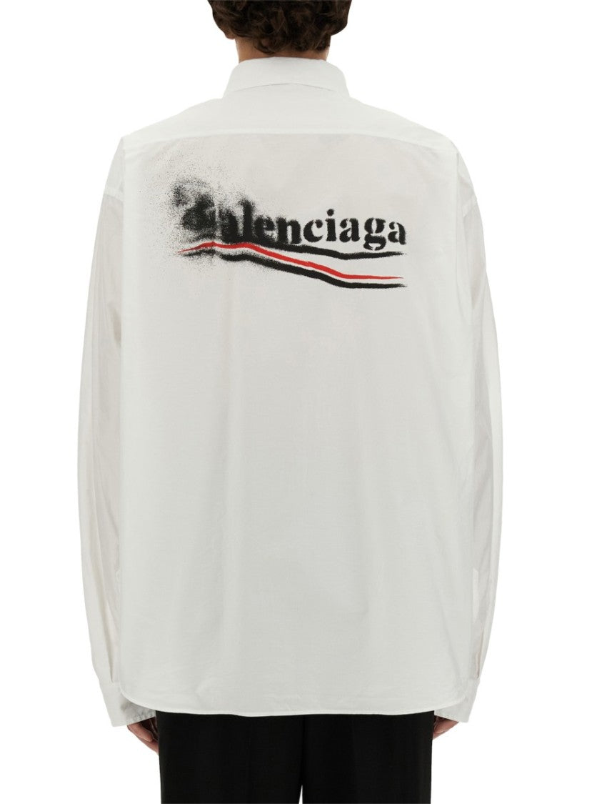 Balenciaga Relaxed Fit White Cotton Shirt With Classic Collar
