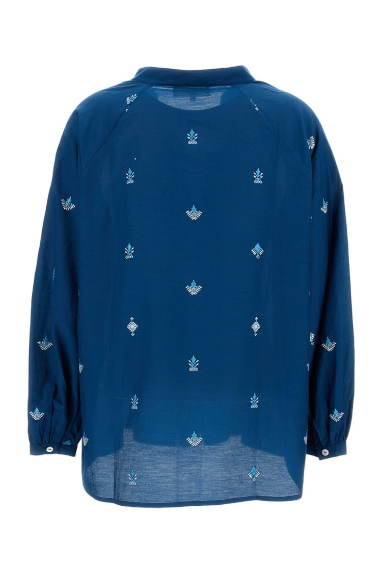 Emporio Sirenuse Embroidered Cotton-Silk Flared Blouse