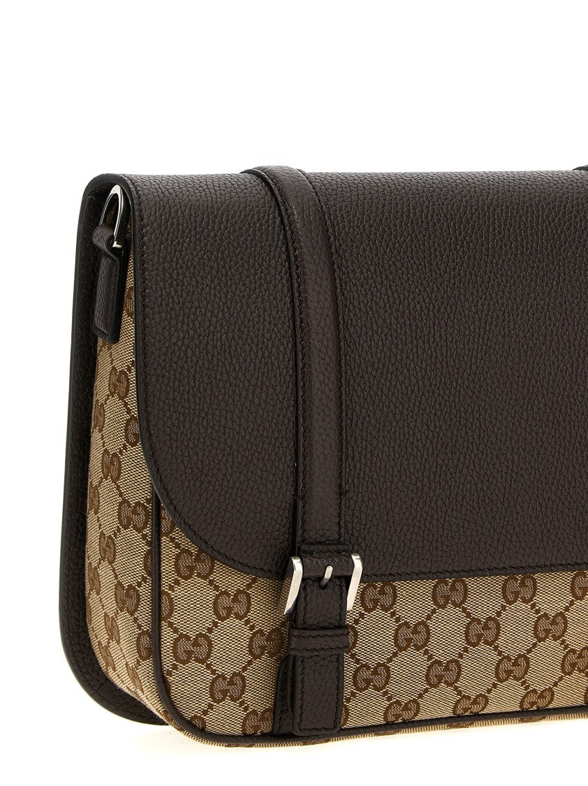 Gucci Textured Leather And Gg Fabric Crossbody Bag